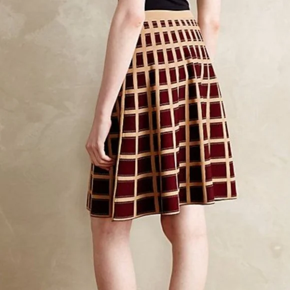 Anthropologie Moth Brown Knit Windowpane Skater Skirt XS - Picture 12 of 13